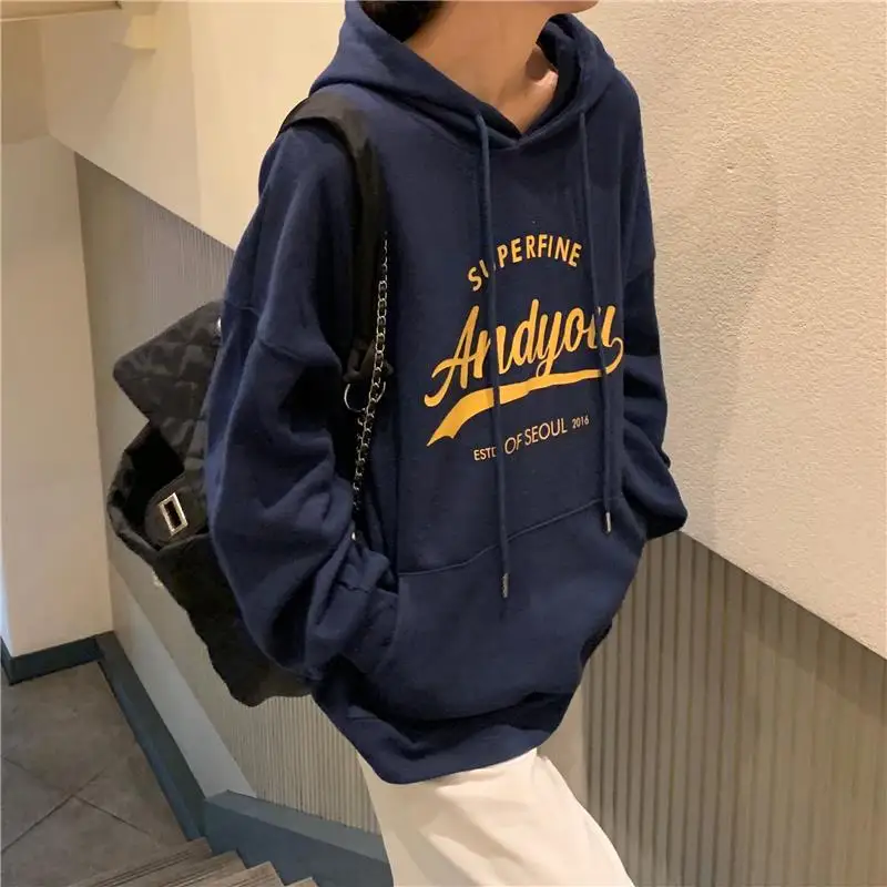 

CGC 2022 Korean Fashion Woman Hooded Sweatshirts Vintage Letter Print Long Sleeve Tops Female Autumn Pullover Oversize Hoodies