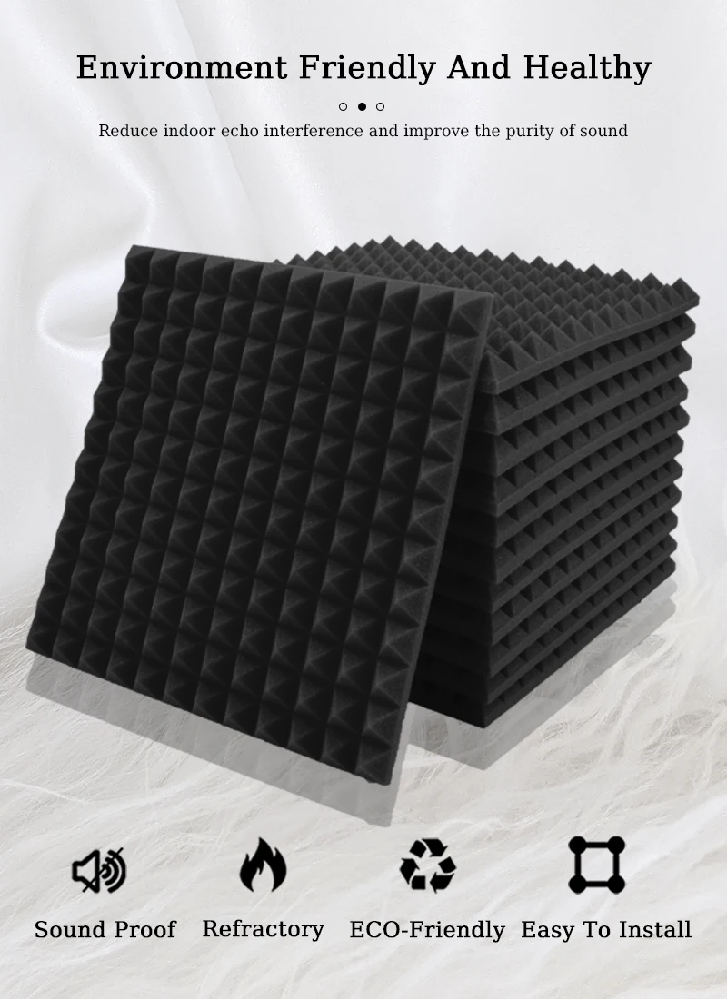 TOUO Acoustic Foam 6/12/24 Pcs Sound Insulation Pyramid Sound Absorbing Panel Home Studio Acoustic Treatment For Bedroom