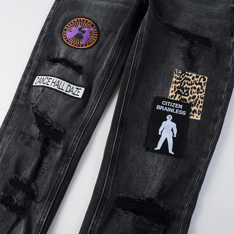 KSUBI Cross Men's Jeans American High Street Embroidered Ripped Skinny Jeans Fall Streetwear Fashion Stretch Low-rise Jeans 3
