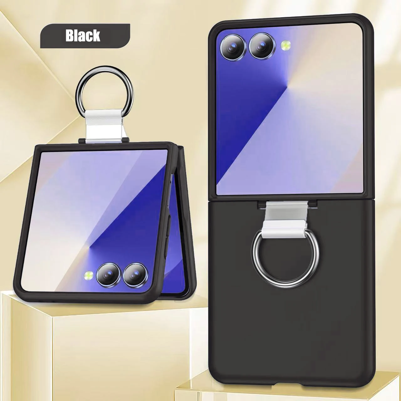Luxury Matte Grip Ring Case with Finger Buckle - Solid Color Shockproof PC Cover