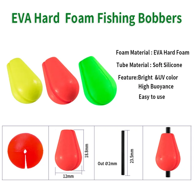 ICERIO EVA Hard Foam Fishing Bobbers Peg Floats Slotted Mini Eye