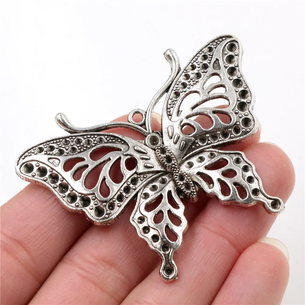 60x48mm 2 stücke Antike Silber Überzogene Schmetterling Handgemachte Charme Anhänger: DIY für armband necklace-Q7-22