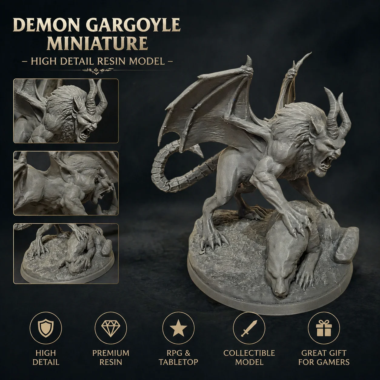 Abyss Demon: Expressive 3D Printed Statue in Suppressing Pose