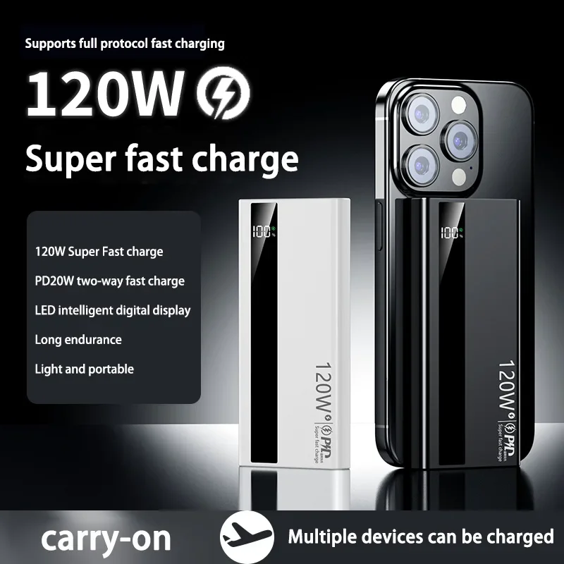 120W 200000mAh High Capacity Power Bank Super Fast Charging Digital Display Portable Power Bank For iPhone Xiaomi Samsung 2025 2
