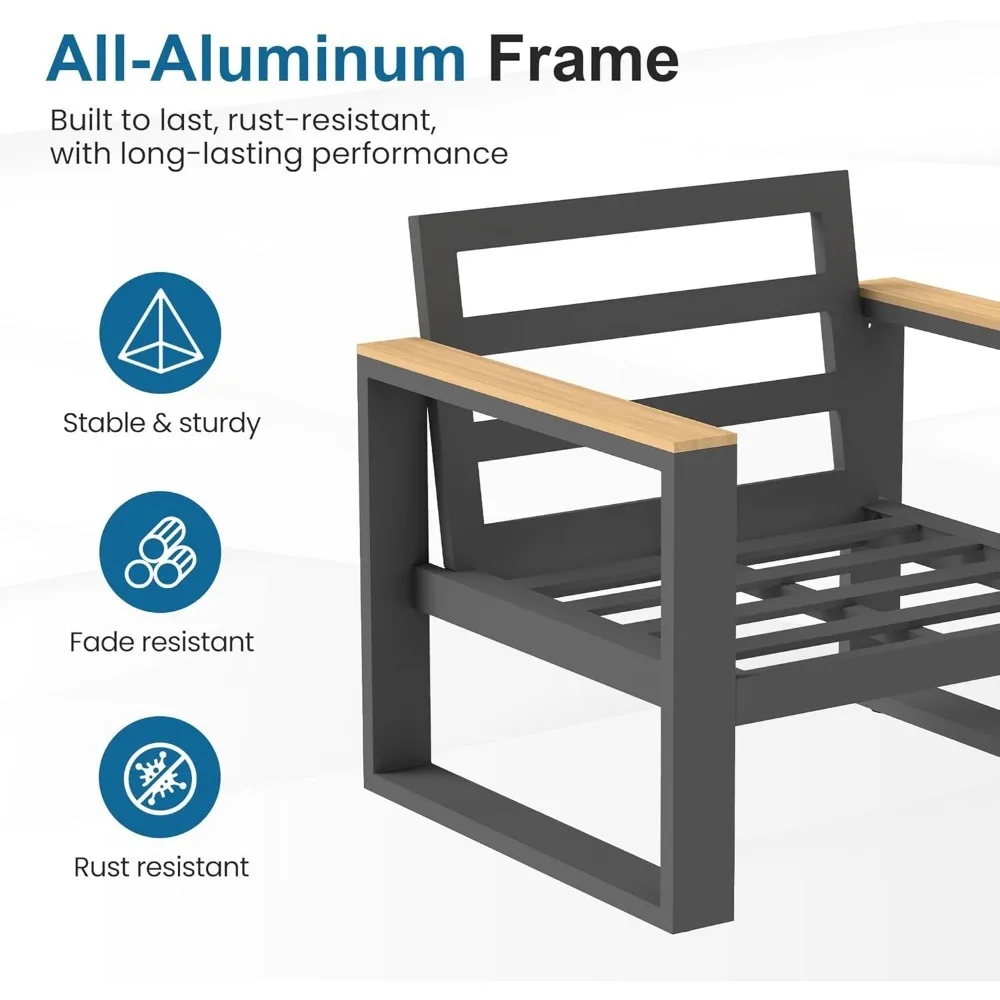 Aluminum Patio Furniture, 7-Seats Metal Outdoor Furniture Set with Coffee Table, Modern Patio Sofa Sets Outdoor Conve 4
