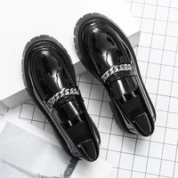 Chaussures en cuir à grosse tête pour hommes, semelles épaisses, taille haute, en cuir verni brillant, décontractées, mocassins à talons épais, chaussures tendance pour coiffeur, nouvelle collection 6