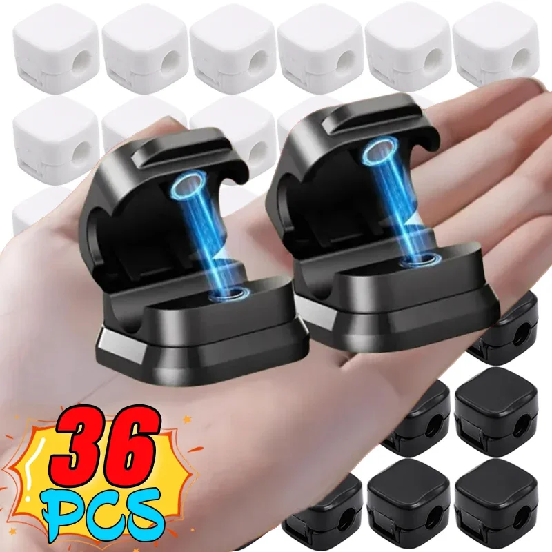 Mini Magnetic Cable Clip Self-adhesive Adjustable Cord Organizer Holder Home Office Desktop Cable Management Wire Keeper 36-1PCS
