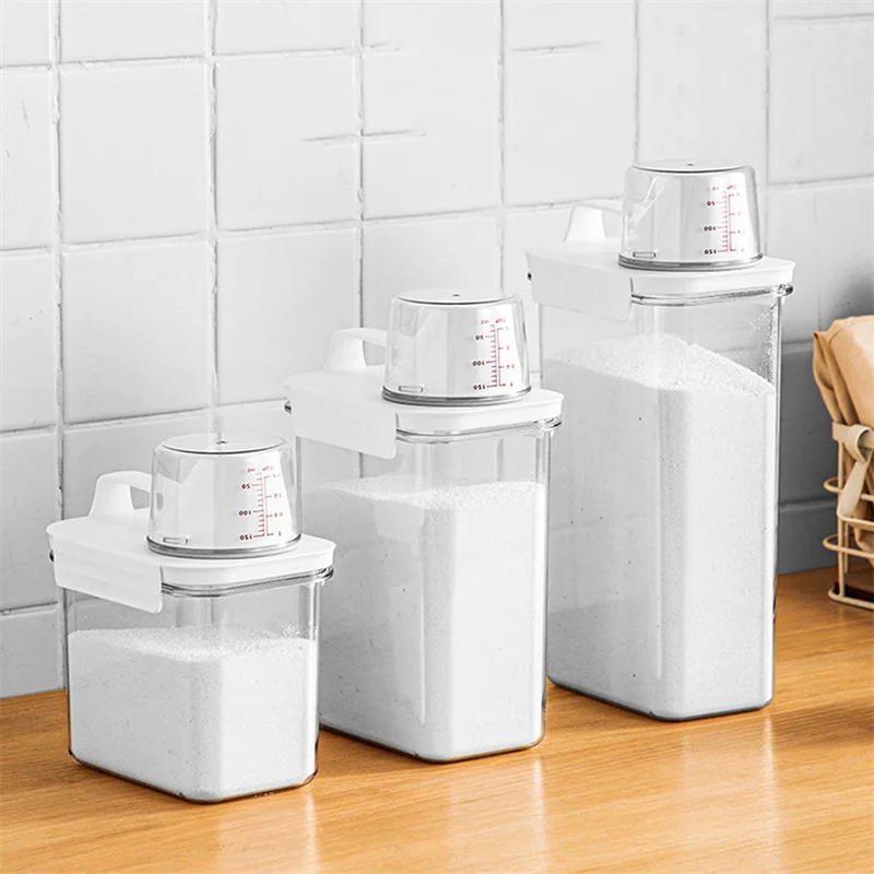 

Laundry Detergent Powder Storage Box Clear Washing Powder Container with Lid and Handle Multipurpose Plastic Cereal Jar