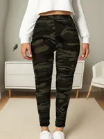 CUHAKCI Women's Plus Size Super Elastic Leggings Military Green Camouflage Soft Sports Outerwear Tight Cropped Pants - Image 6
