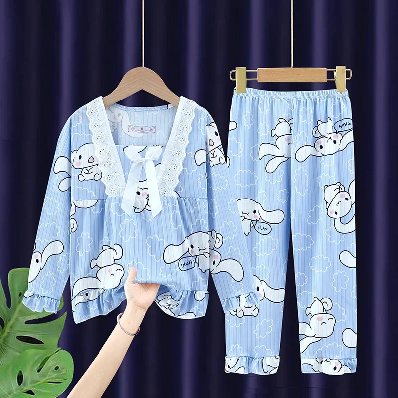 Miniso Kuromi Cinnamoroll Autumn Children's Pajamas Set Anime My Melody Long Sleeved Sleepwear Set Little Girl Home Clothing 6