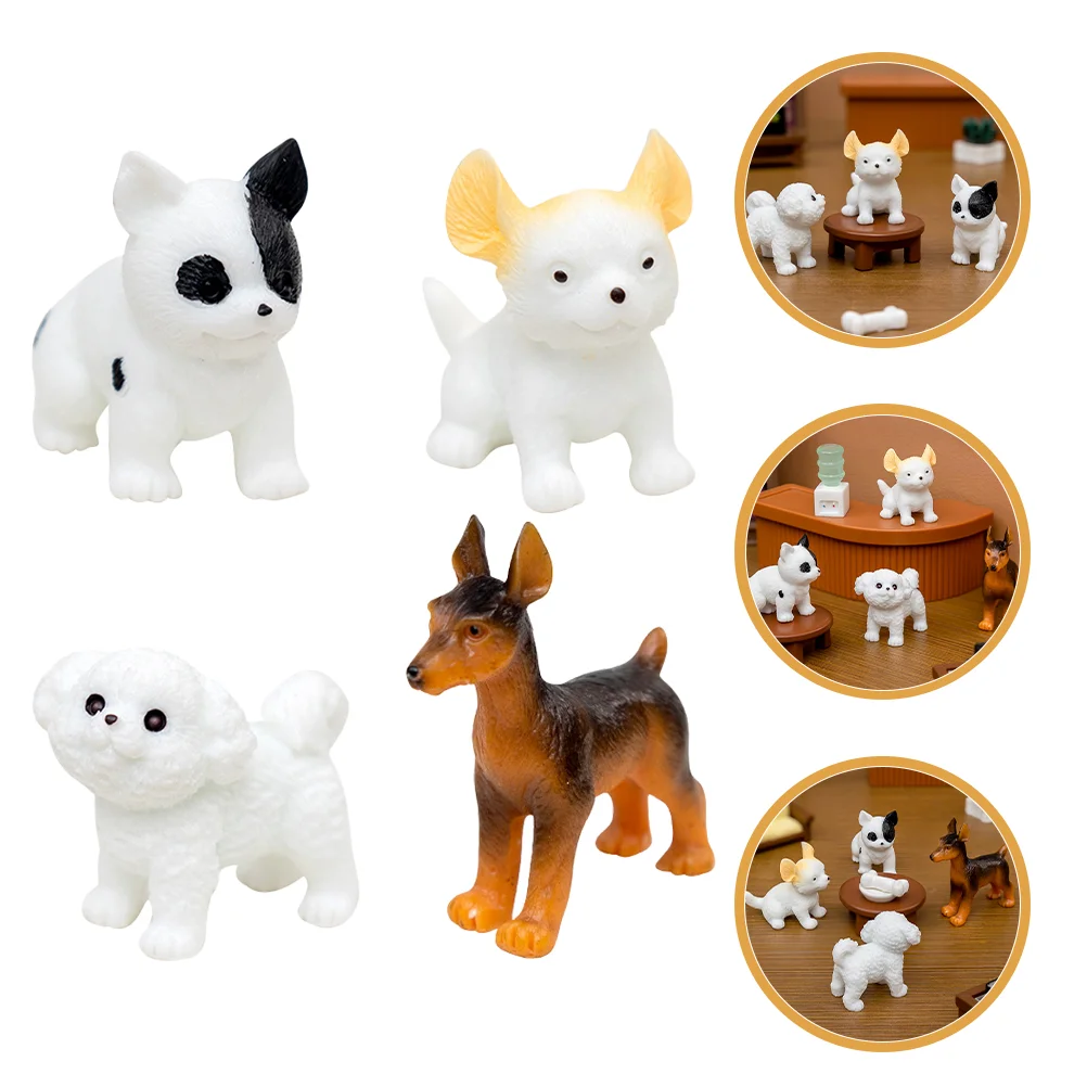 

4 Pcs Micro Landscape Puppy Decoration Lawn Compact Dog Resin Ornament Statue Adorable Courtyard