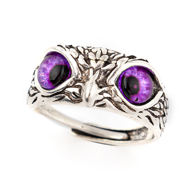 Owl Ring Cat Eyes Animal Charm Tibetan silver Rings for Men Women Ring Adjustable Opening Rings Jewelry Gifts