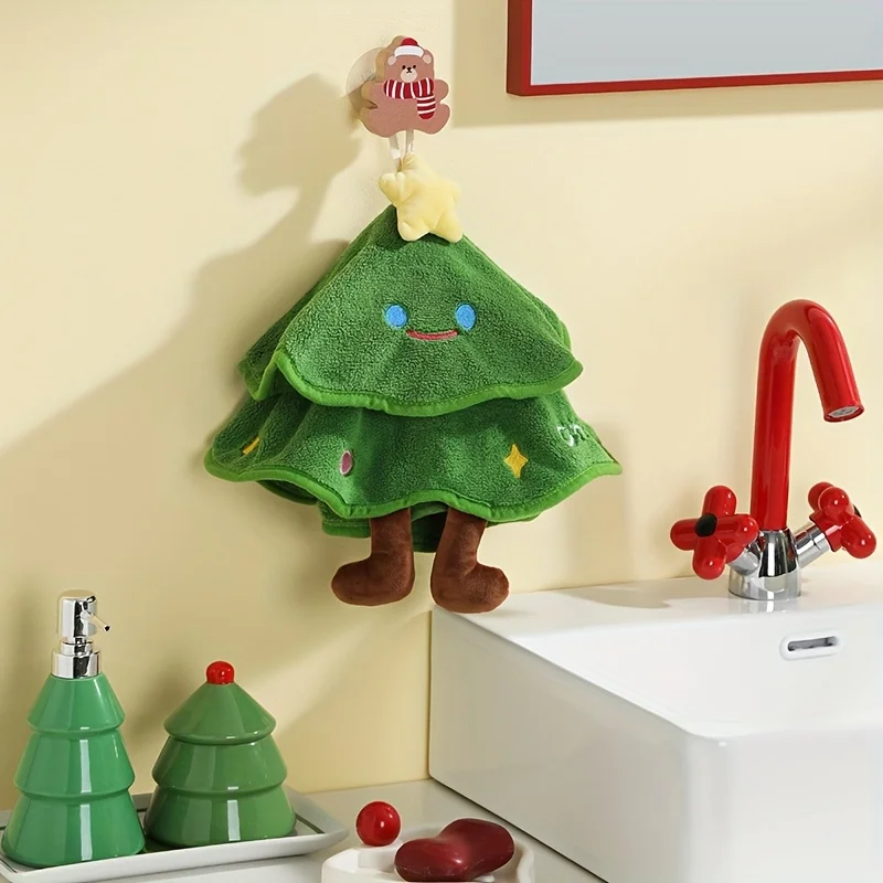 Cute Hanging Christmas Tree Decorative Hand Towel - Super Absorbent, Thickened & Quick-Drying,  Towel for Bathroom Hand Drying
