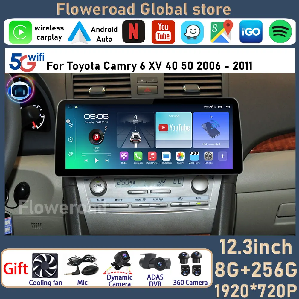 

12.3inch Wide Screen Android For Toyota Camry 2007 - 2011 Car Video Player 2Din Radio Stereo GPS Multimedia Carplay Head Unit