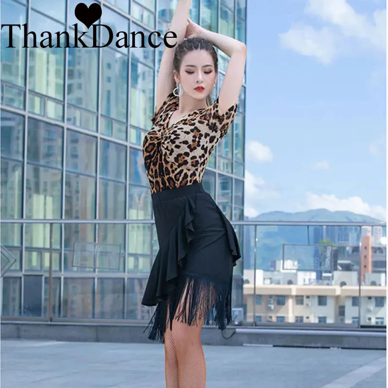 Women Latin Dance Skirt Adult Black Latin Skirts Falbala Ballroom Salsa Samba Ruffled Tango Cha-Cha Stage Dance Costumes dance skirt