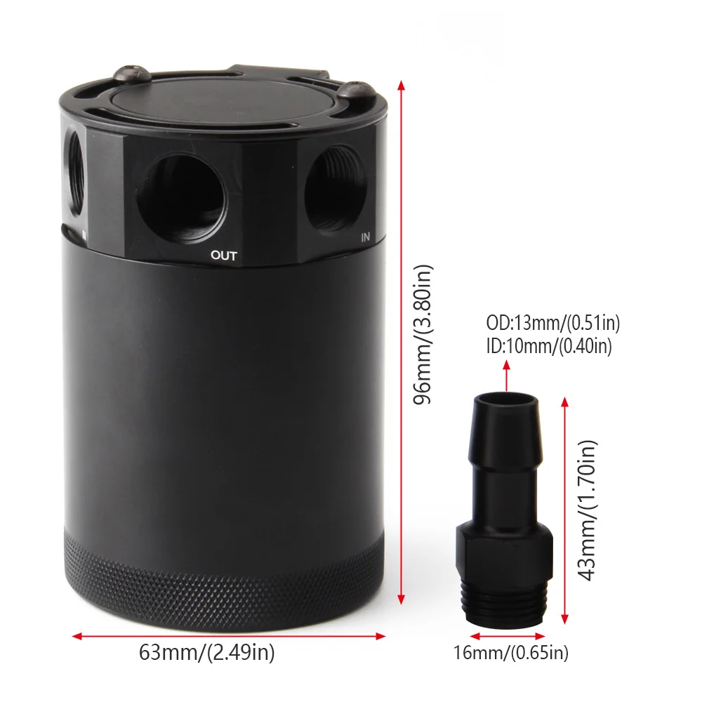 Universal Racing Baffled 3 port Oil Catch Can Tank Air Oil Separator With Removable Valve 3-hole Kettle