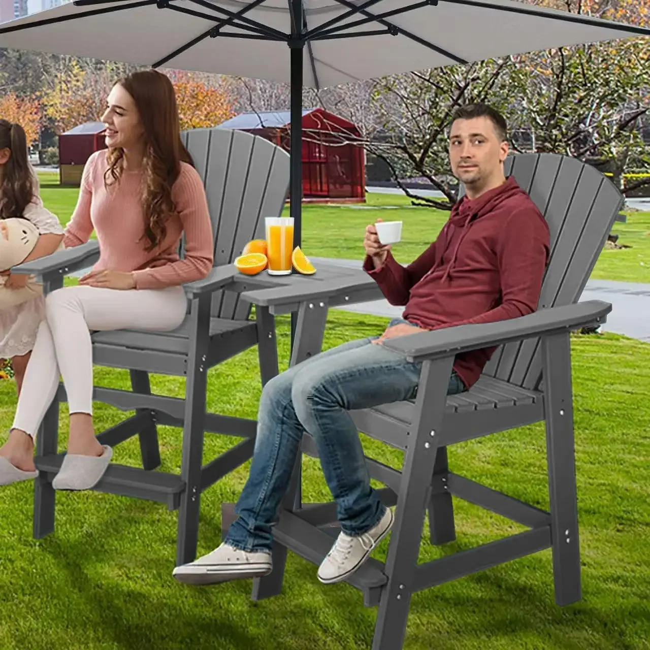 NEW-Poly Lumber Adirondack Chairs for Balcony Deck, hdpe Plastic Oversized Adirondack Chairs, 51.9''Tall - Grey