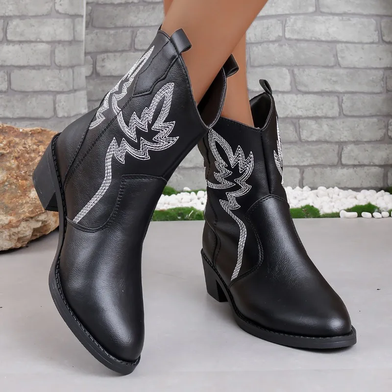 2023 Winter Shoes for Female Slip-on Women's Ankle Boots Square Heel Low Heel Casual Women's Shoes Plus Size Light Ladies Boots