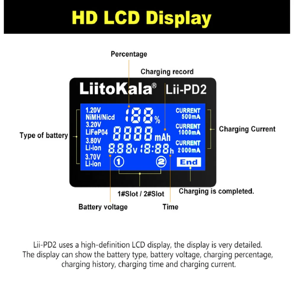 Battery Charger Liitokala Lii-PD400 1.2V NI-MH AA AAA LCD Multifunction
