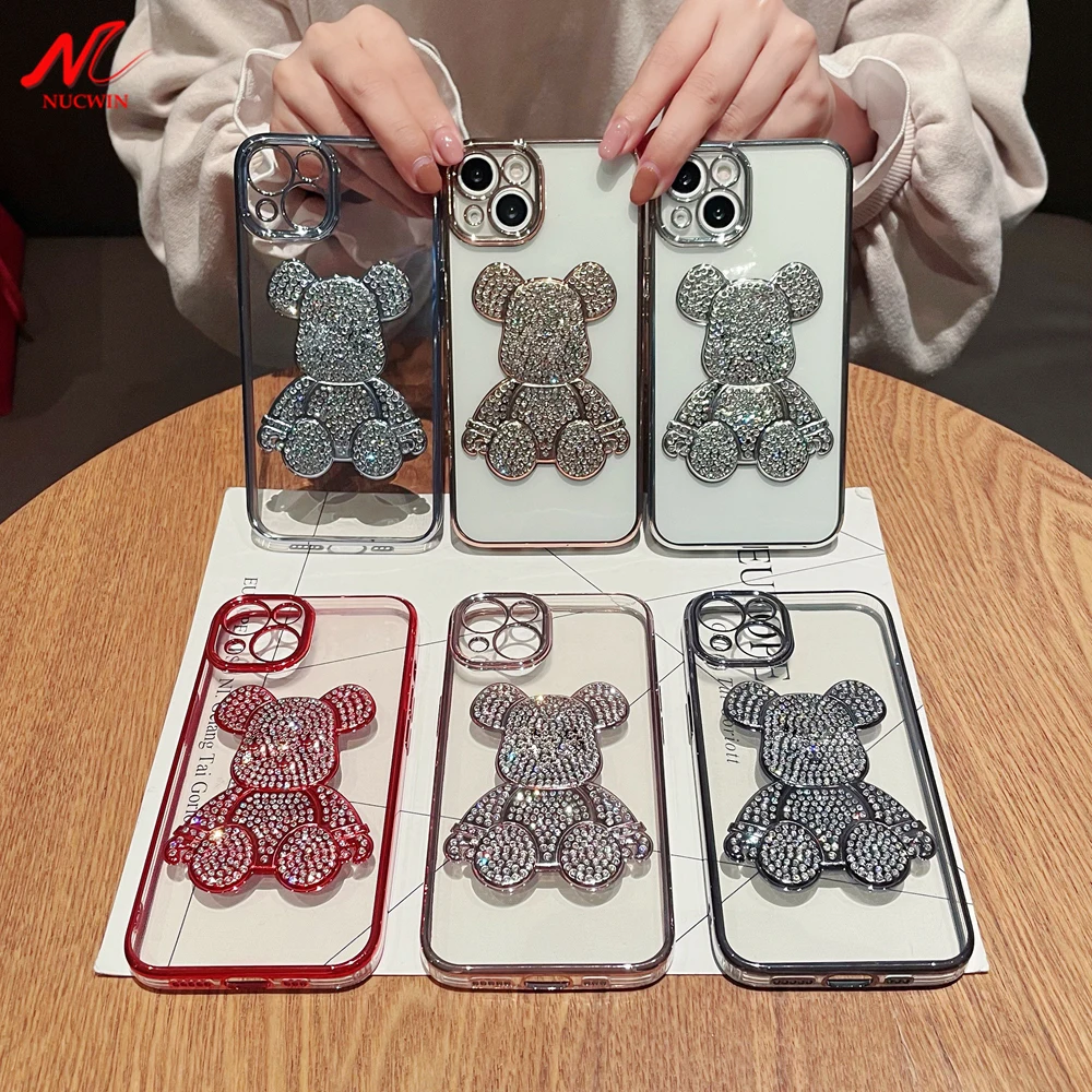 Phone 13 Pro Max Case Luxury High Quality Transparent Bear Iphone 14 Pro Cases Mobile Phone