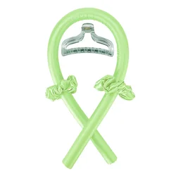 Silk Heatless Curling Ribbon Headband - Soft Sleep-in Hair Styling Tool (Shiny Green with Cli)