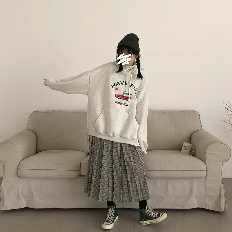 

Fashion Korean style women hooded sweatshirt autumn winter casual American style warm y2k trendy thickened loose hoodie y2k top