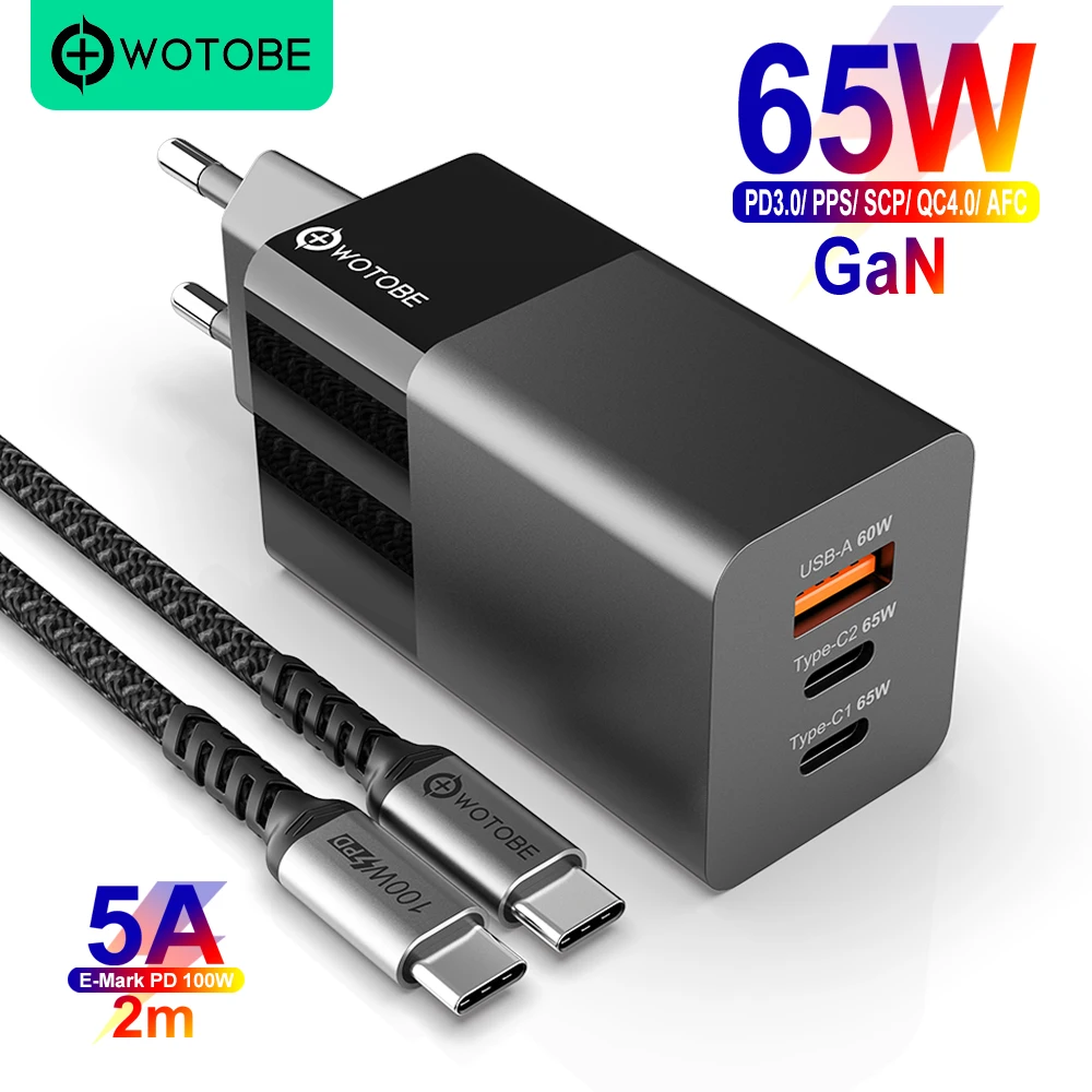 USB C Charger 65W GaN USB C Wall Charger Power Adapter 3 Port for Laptops