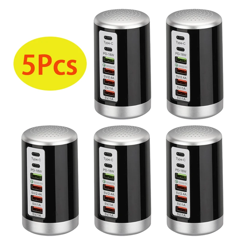 

Зарядное устройство сетевое с 6 USB-портами, 65 Вт, 5 шт.