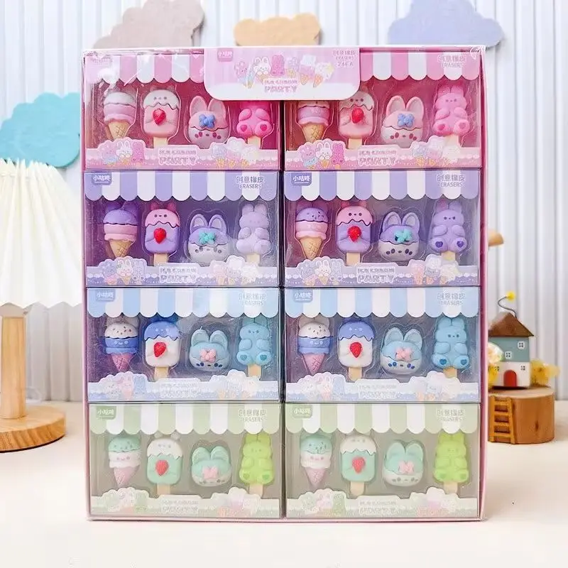 Set di 4 Gomme da Cancellare a Forma di Cartone Animato, Kawaii Dessert Coniglio e Gelato, in Confezione Regalo per Studenti, Cancelleria Scolastica per Bambini - immagine 4
