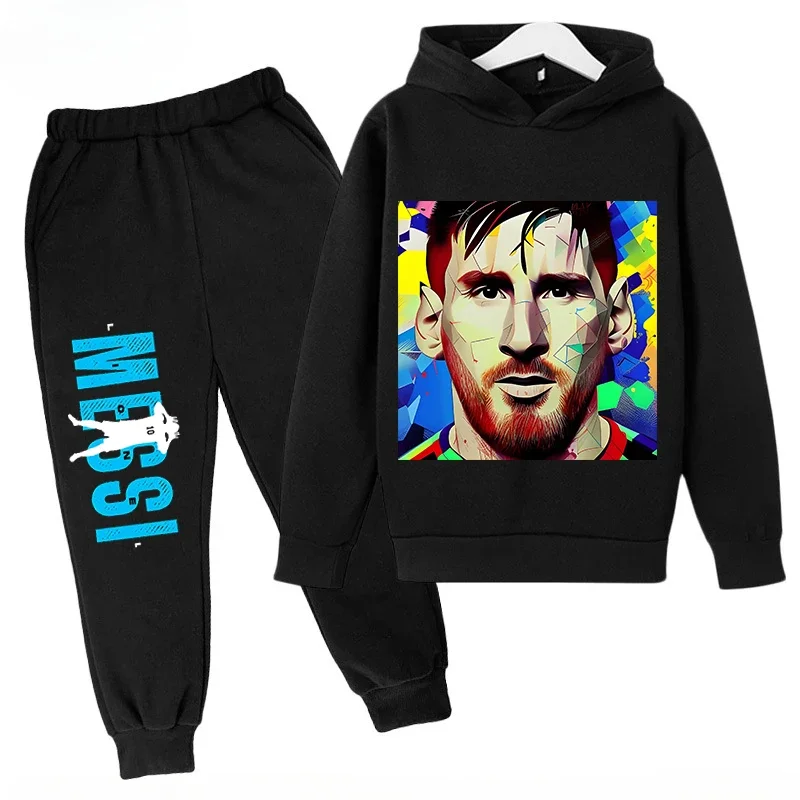 thumbnail image 1 of Conjunto de sudadera con capucha para niños de primavera, conjunto deportivo de 2 piezas, sudadera y pantalones, ropa para niños y niñas con estampado de Messi, ropa para bebés, 1 of 5