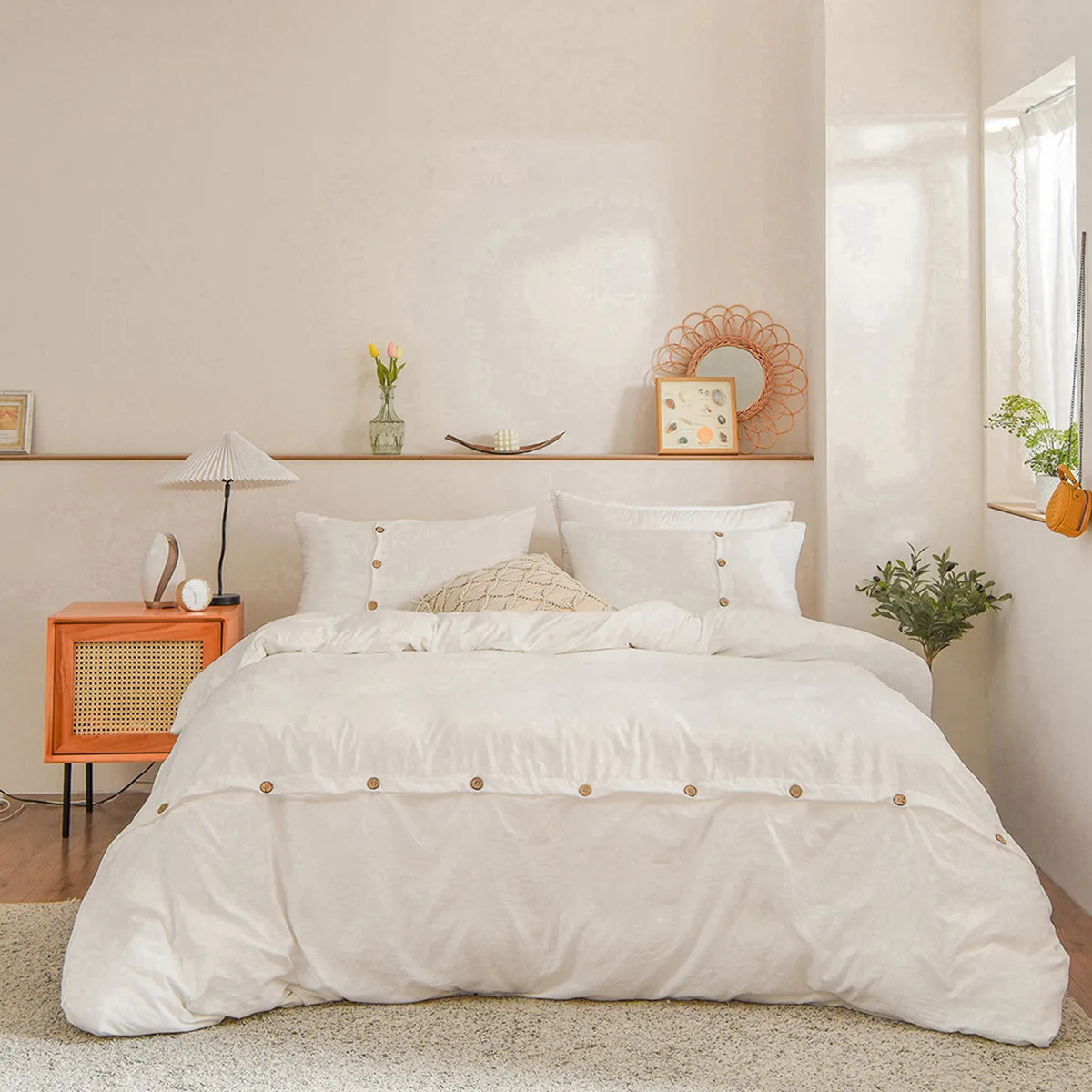 

MWSWL Duvet Cover Set 3 Pieces Bedding Set Washed Cotton Surface Button Unique Design Include Pillowcases No Comforter