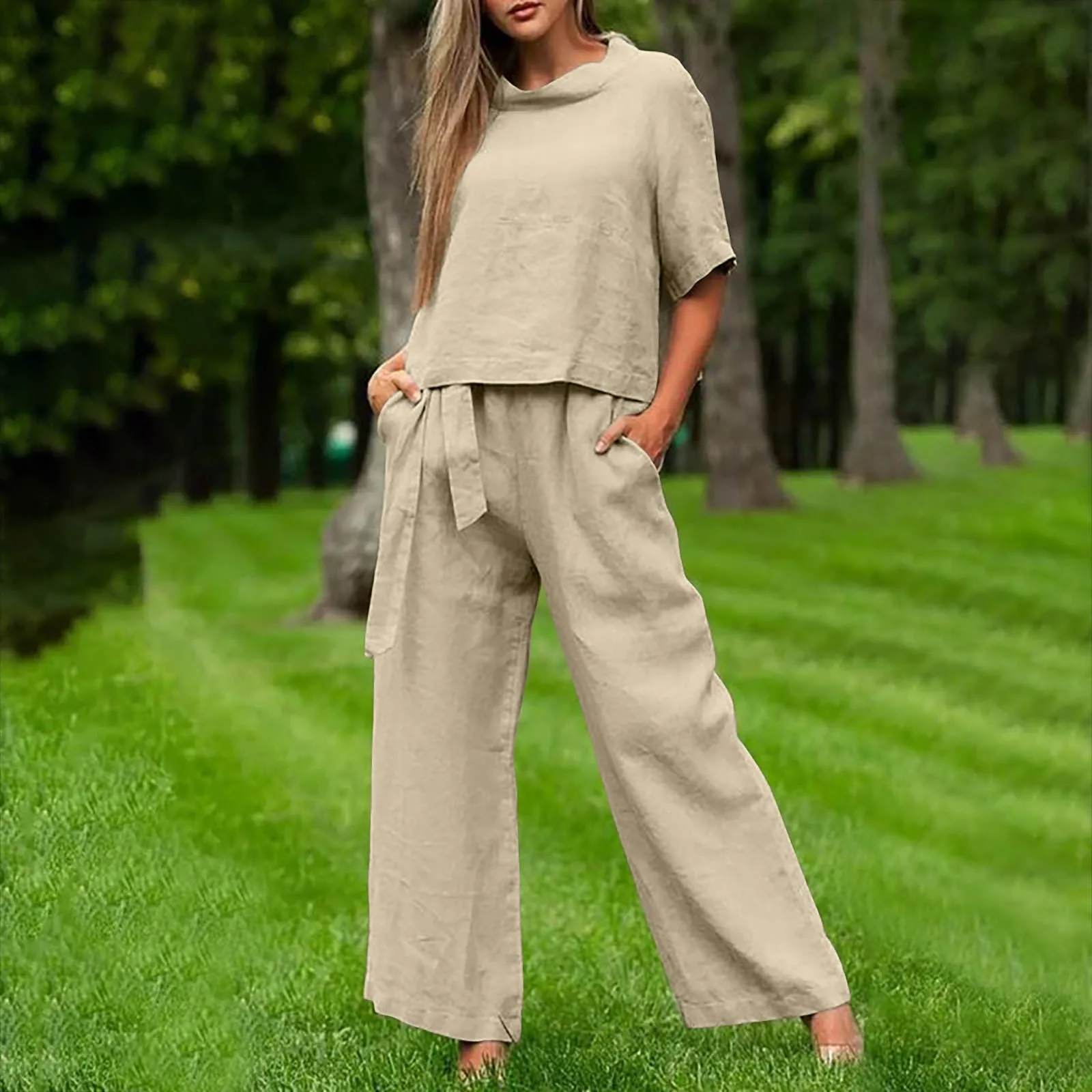 

Cotton Linen Loose Women Jumpsuits 2023 Summer Short Sleeve V-Neck Romper 2023 Fashion Waist Tie Office Overall Femme Outfit
