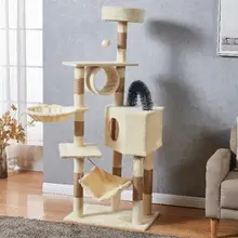  Cat Tower Swing Cat Tree With Hammock Toy Bed Basket House Big Condo Tunnel Home Ball Ceiling Ramp Outdoor Nest Wooden Supplies 