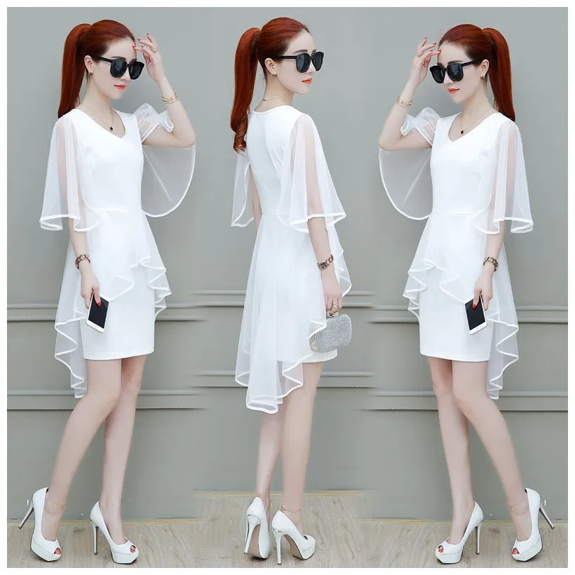 

2023 Summer New Large Women's Short Sleeve Mesh V-Neck Small Fresh Cool Slim Dress Fashionable Clothes