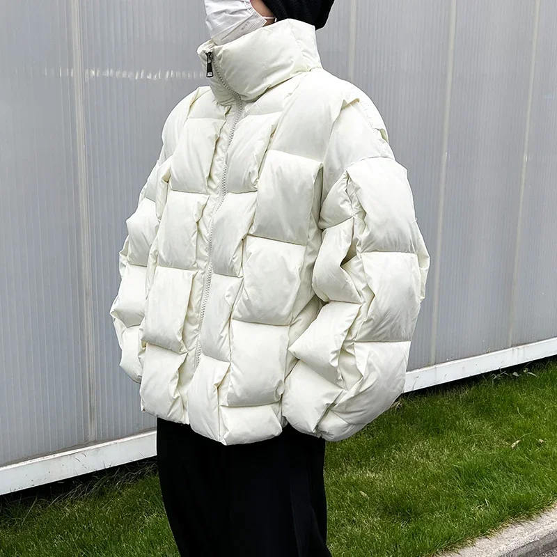 Korean Fashion Thick Winter Jacket Men Parkas Jacket Outwear Coats Solid Stand Collar Windbreaker Cotton Padded