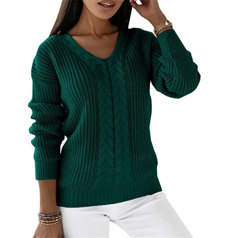 2023 Autumn Winter Women Trendy Streetwear V-neck Solid Twists Knitted Sweaters Female Casual Long Sleeve Pullover Tops Jumpers