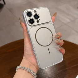 Ultra - Slim Magnetic Matte Phone Case with Lens Protection - Shockproof Hard Cover - iPhone 15 (Silver)