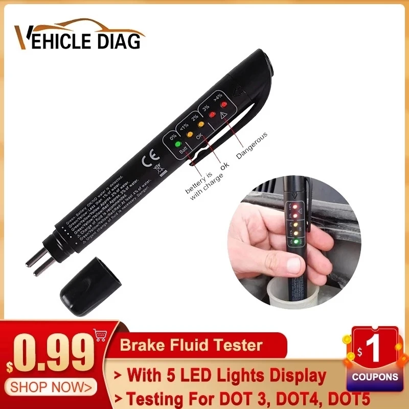 New Brake Fluid Tester Car Liquid Testing With 5 Led Indicator Display