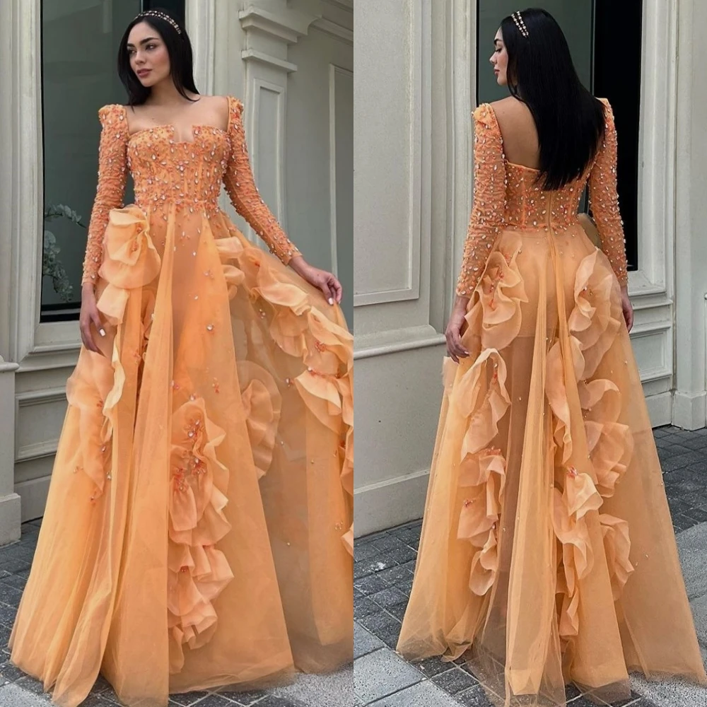 Jiayigong Jersey Ruffle Rhinestone Birthday A-line Poretrait Bespoke Occasion Gown Long Dresses Saudi Arabia