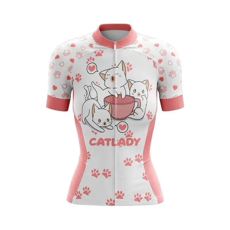 Cycling Shirt Cat Lady Women Cycling Jersey Summer Short Sleeves Bike Jersey Breathable Mountain Bicycle Ride Tops Road Bike Sport Shirts