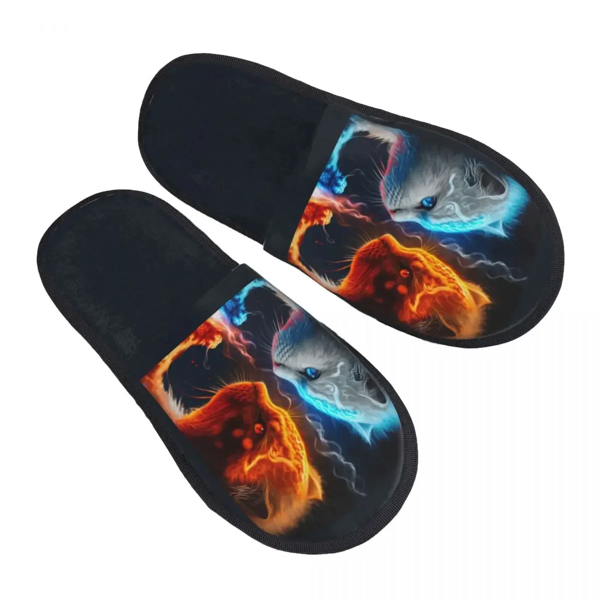 

Indoor Abstract Fire And Ice Animal Warm Slippers Home Plush Slippers Home Soft Fluffy Slippers