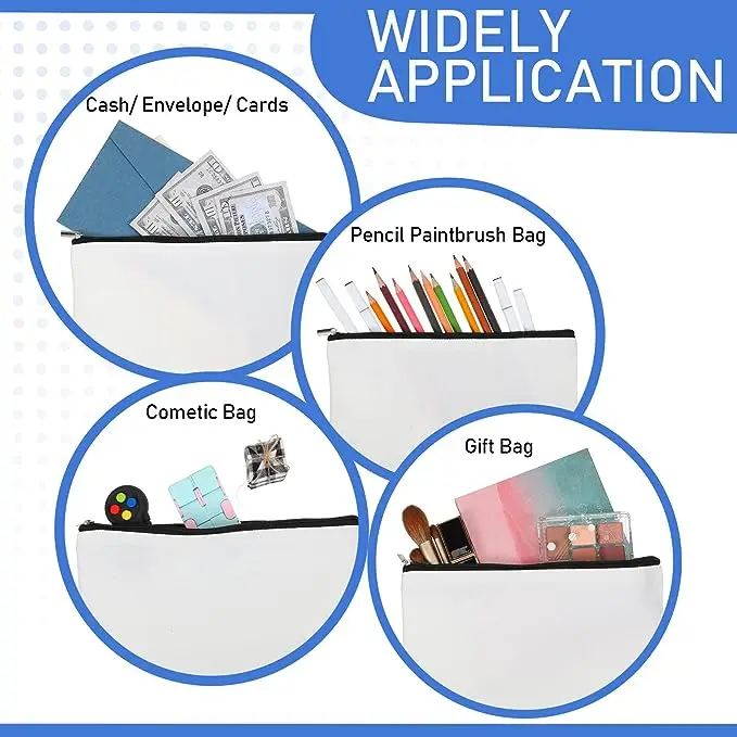 Multi-Purpose Sublimation Blank Cosmetic Bag with Zipper Lanyard Pen Pouch Wedding Favor Large Capacity For Heat Transfer Print 5