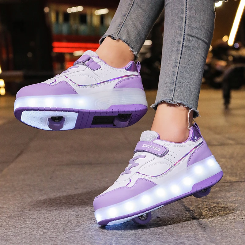 Girls boys LED light roller skate shoes for children kids sneakers with wheels two wheels