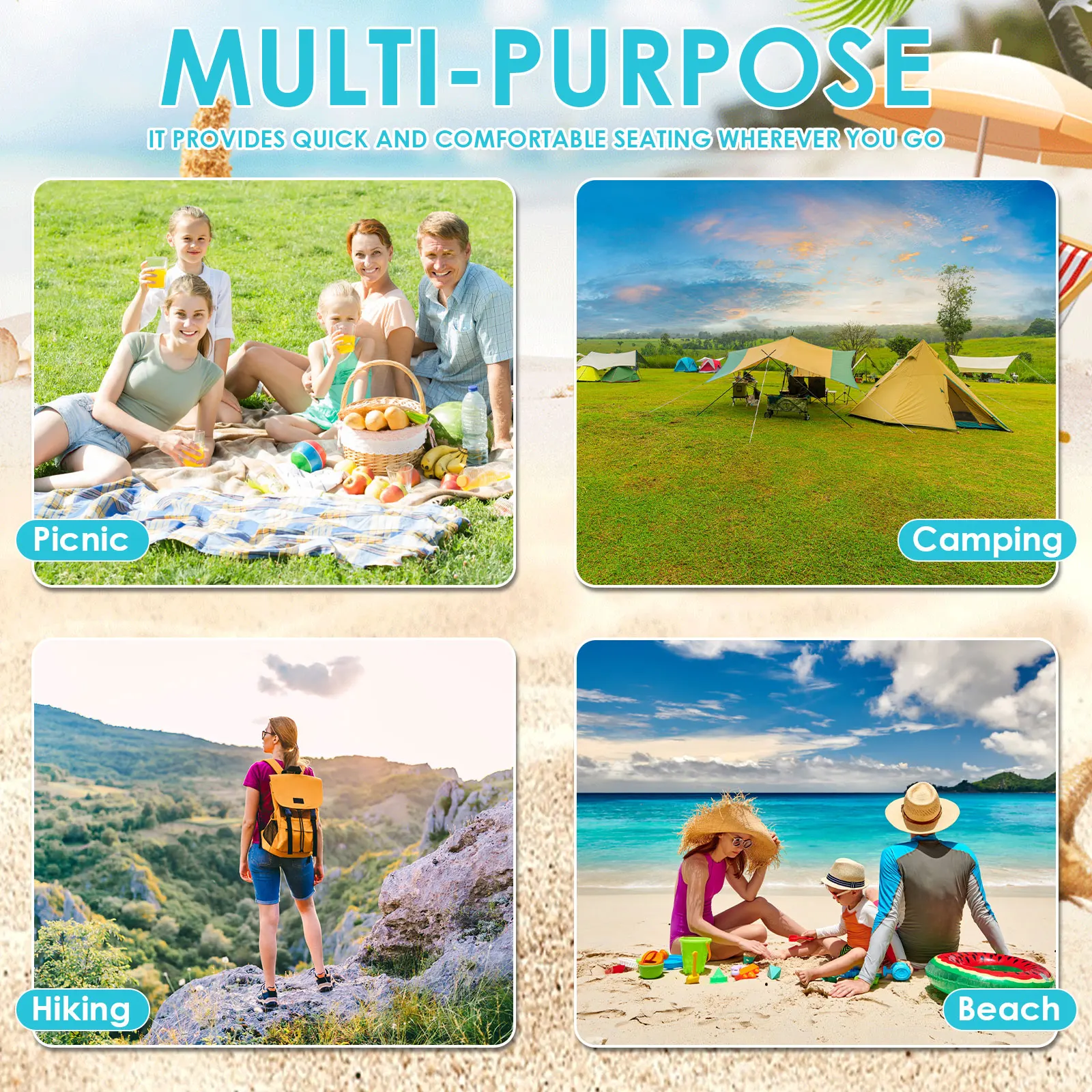 Beach Sun Chair Mat Oxford Cloth Waterproof Sunbathing Recliner With Pocket Adjustable Tilt Angle Portable Folding Tanning Mat