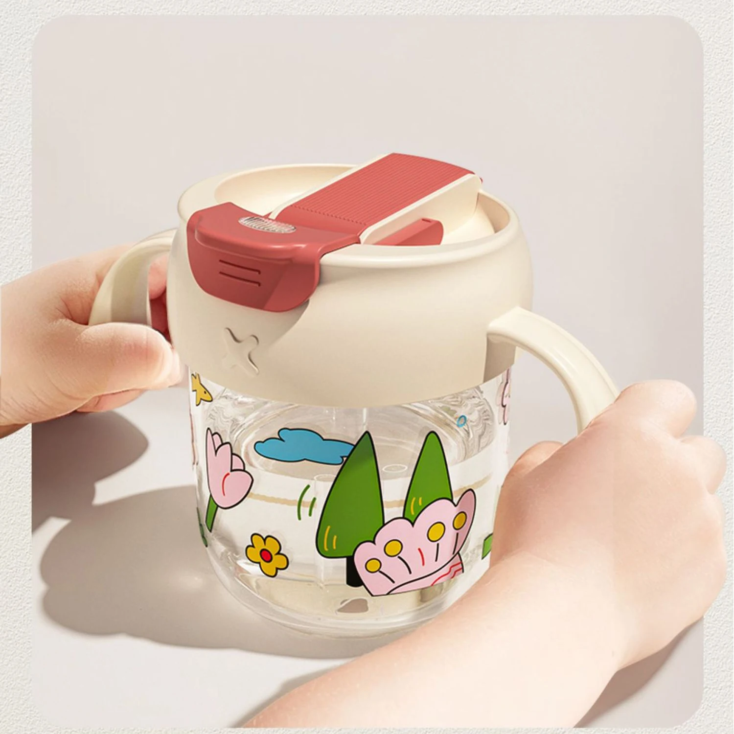 1PC Children's straw cup, PP multi-purpose baby cup with scale, direct drinking cup with handle, anti-fall and leak-proof