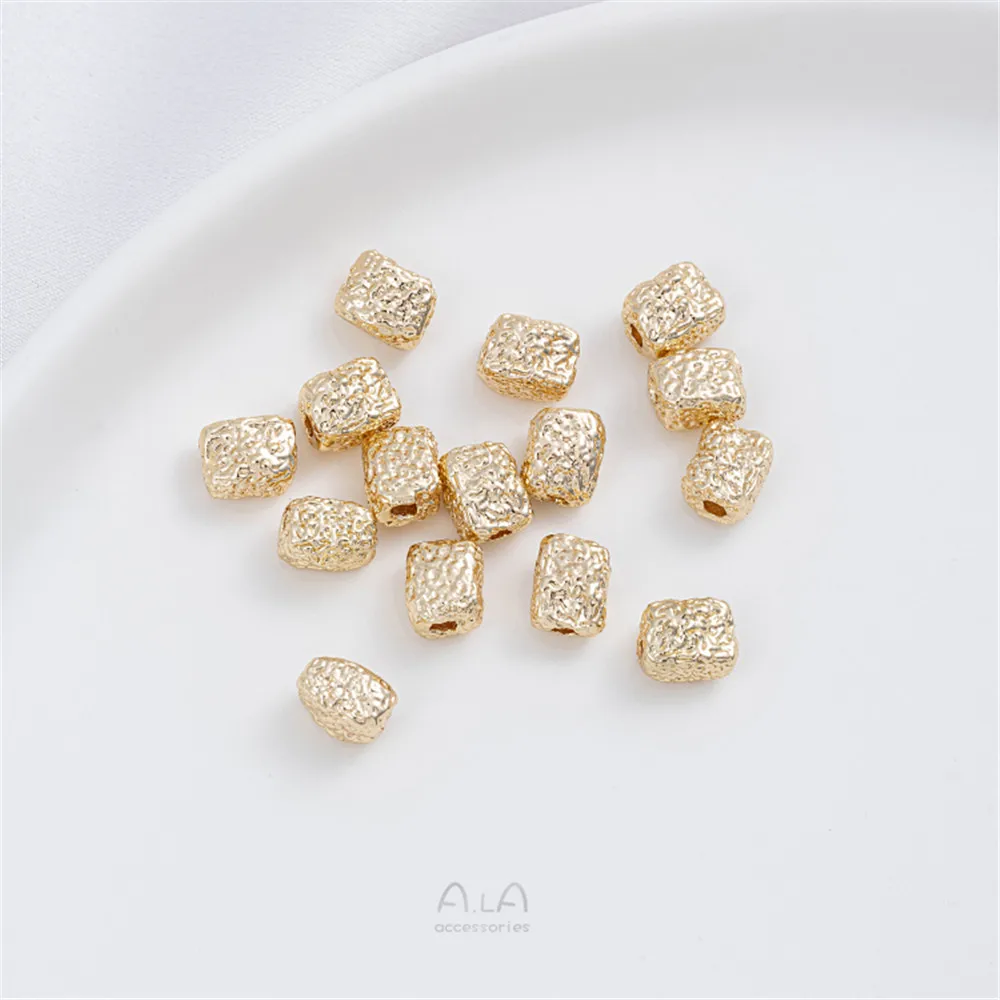 

14K Gold Wrapped Irregular Wrinkled Stone Beads Handmade Crystal Pearl Separated Bead Bracelet Necklace Accessories