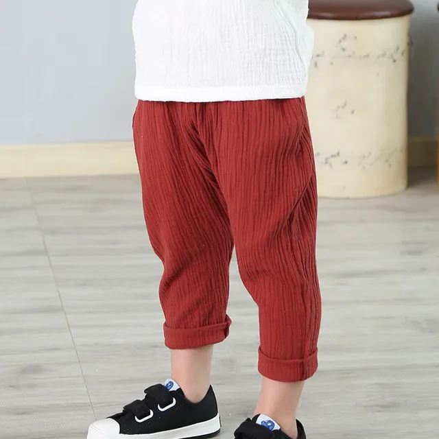 High Quality Breathable Comfort Linen Cotton Summer Fashion Children Pants Candy Color Girls Pants P6006-red