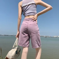 Summer New Korea Fashion Loose Women Jeans Shorts Purple Pink High Waist Straight Pockets Female Wide Short Pants - Image 4