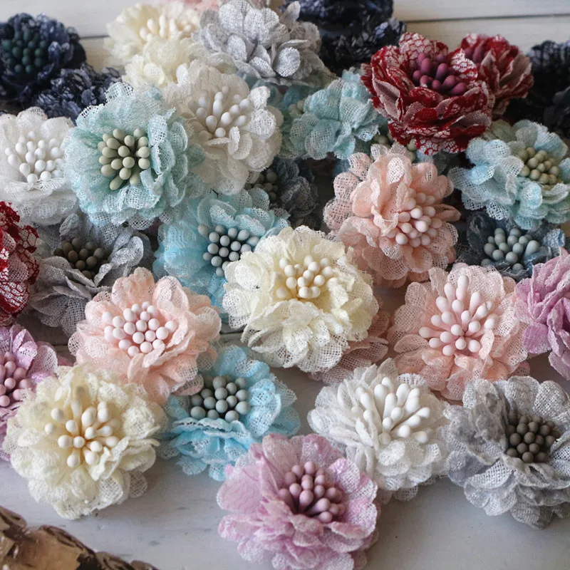 Handmade Lace Fabric Daisy Flowers for DIY Accessories and Decorations - Set of 10, 3CM