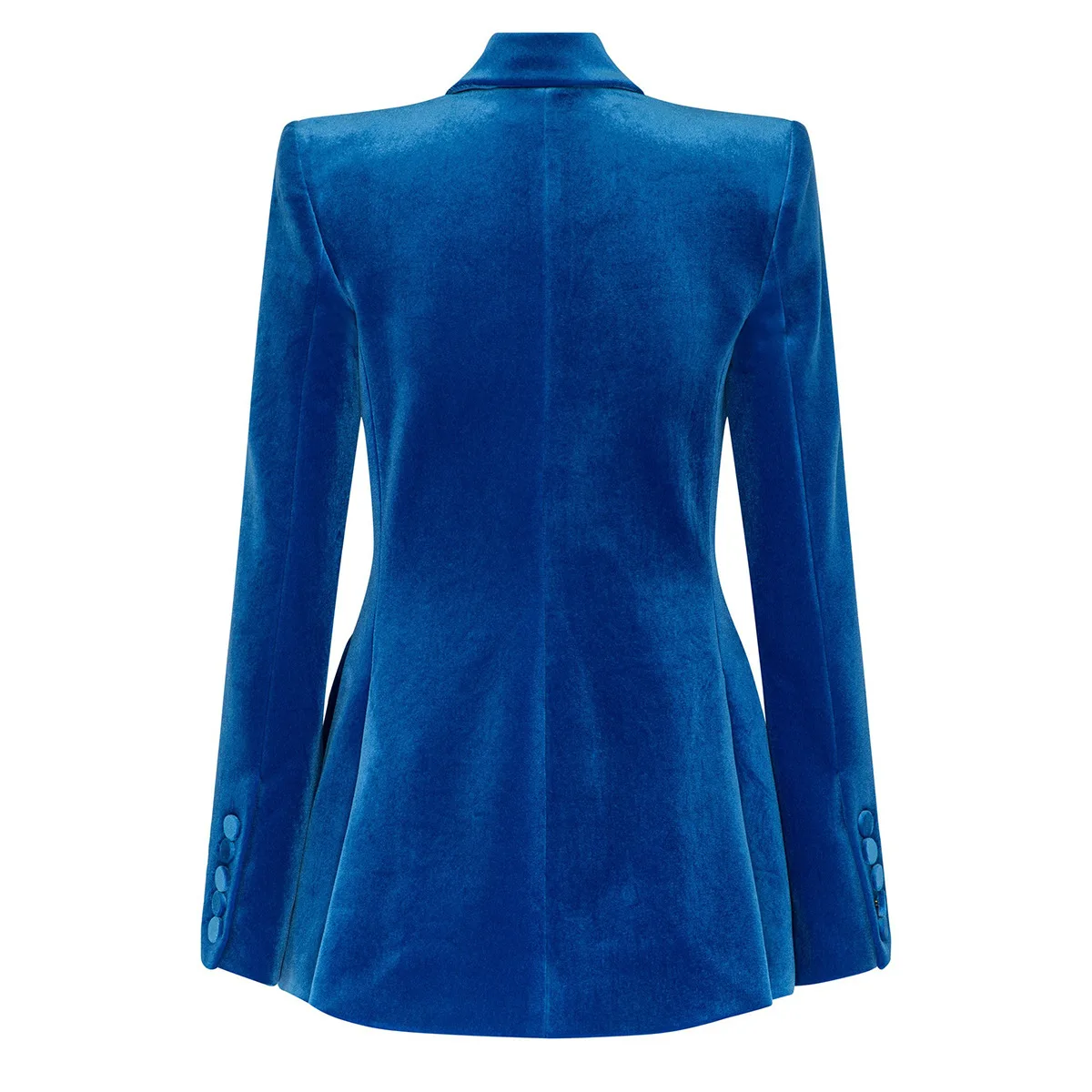 Tesco-Women's Velvet Slim Fit Blazer, Blue Single Button Coat, High Street Style Women's Top Clothes, Spring, Autumn